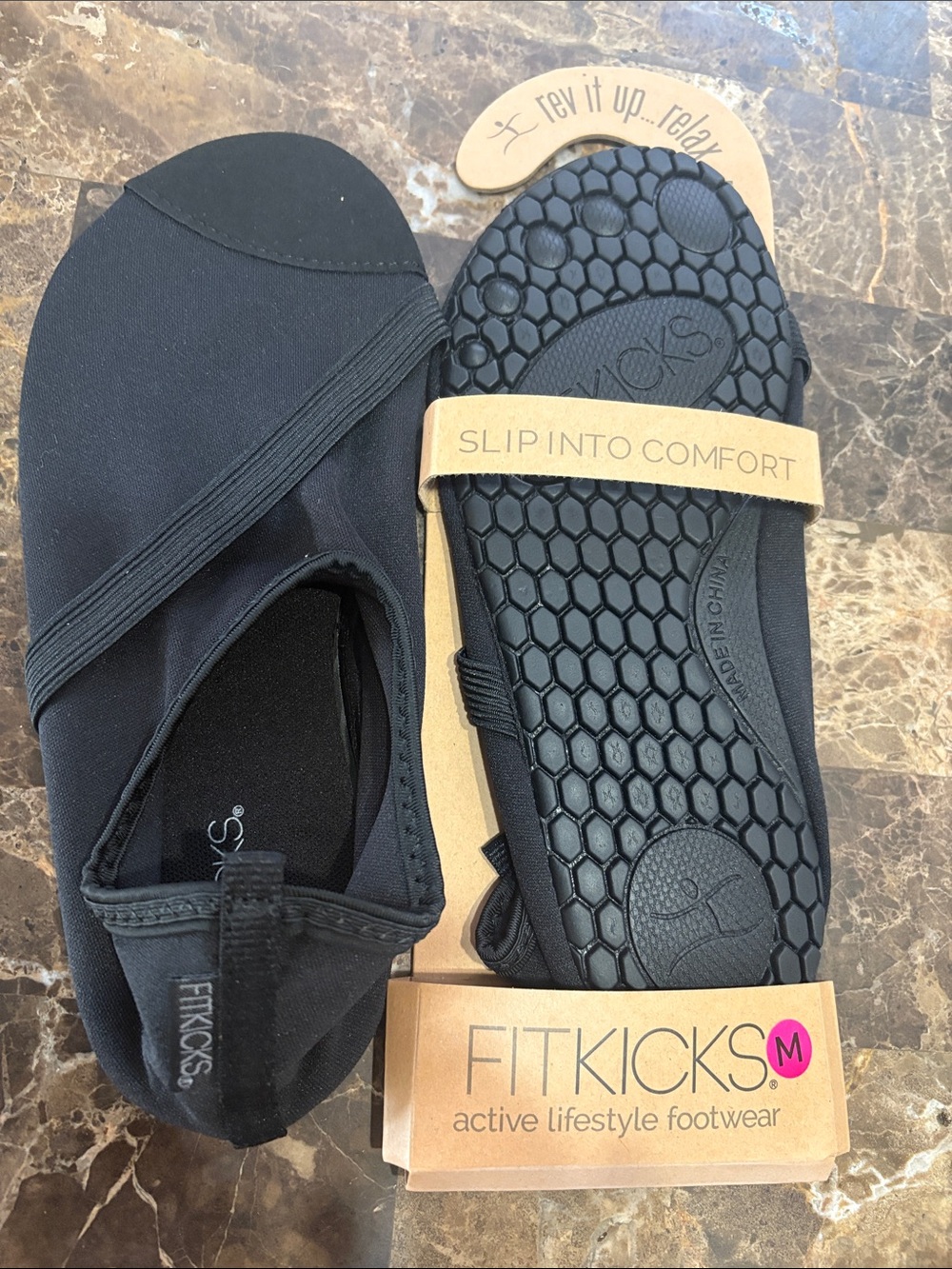 NWT Fitkicks Womens Active Footwear BLACK ~ M (7-8)  Slip-On Comfort Shoes